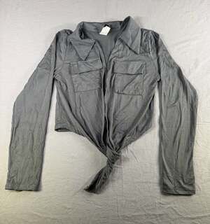 JNK Long Sleeve Tie Front Top Size M Gray Crop Shirt